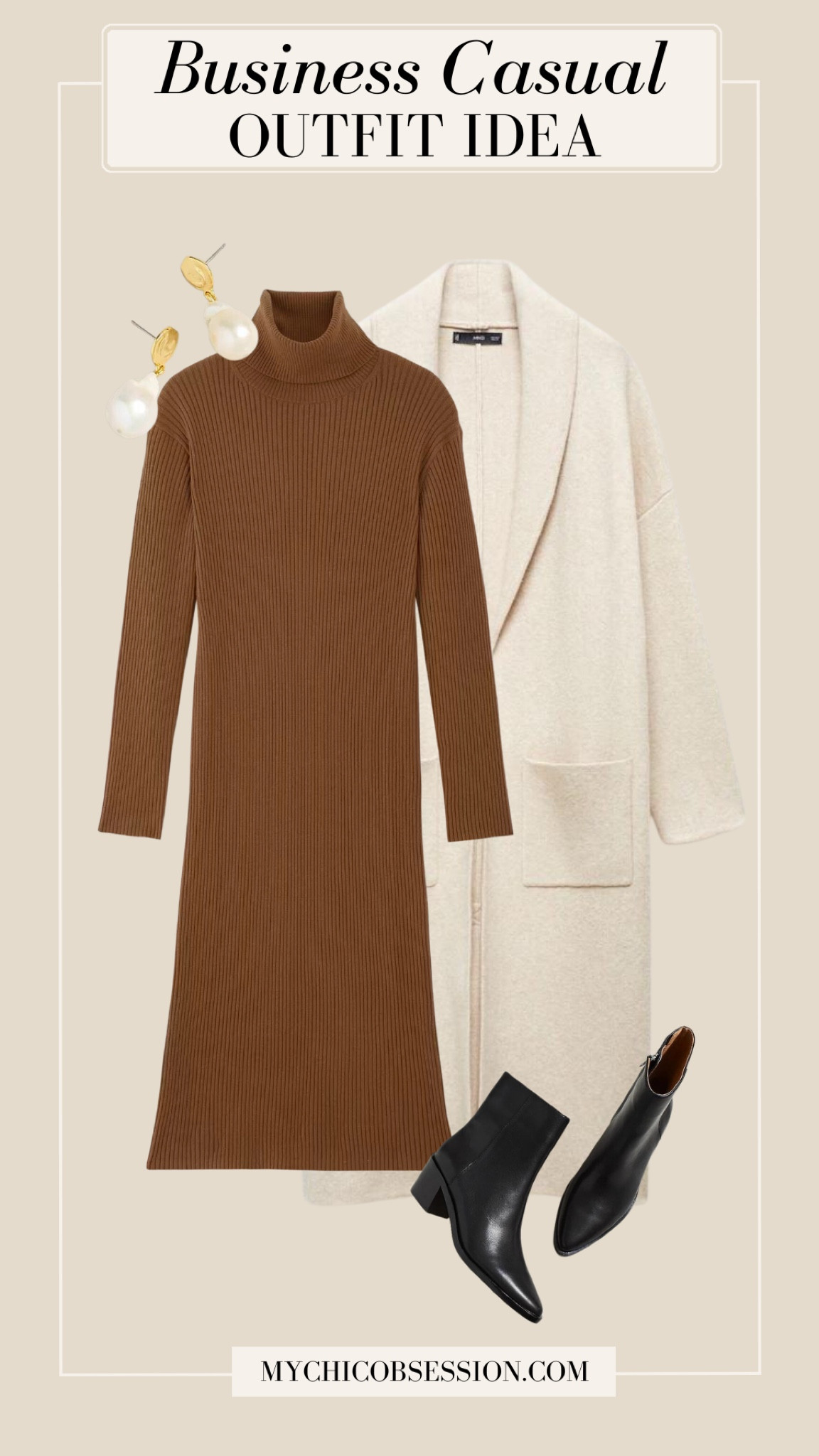 Fall weather is here, and this turtleneck dress is the perfect business casual look for the office. The longer length and sleeves make it modest and warm enough for cooler weather, and a cardigan style overcoat is the perfect additional layer. Add a pair of ankle boots and pearl earrings to finish the look. 

#LTKSeasonal #LTKstyletip #LTKworkwear