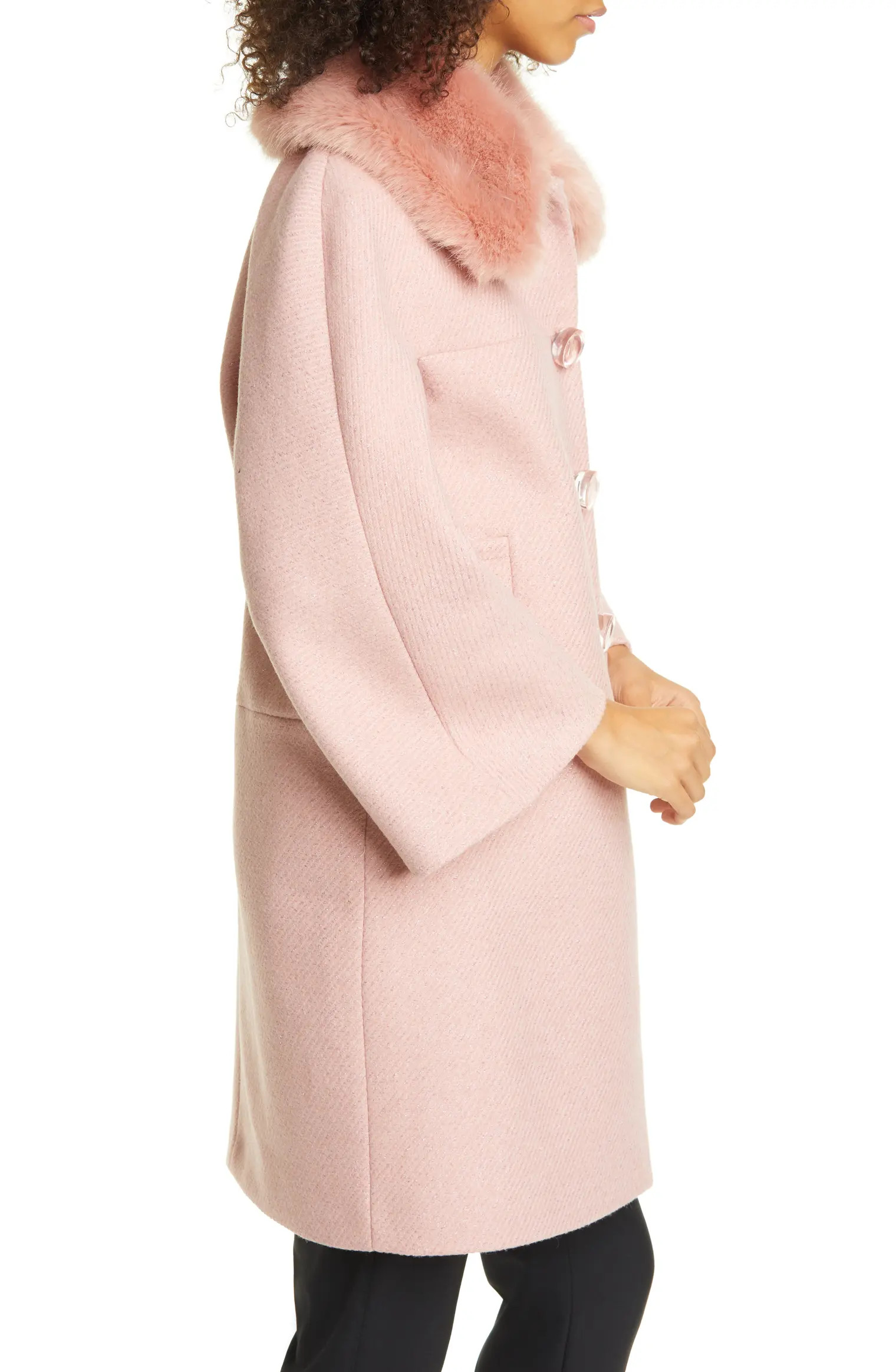 metallic wool blend twill coat with detachable faux fur collar | Nordstrom