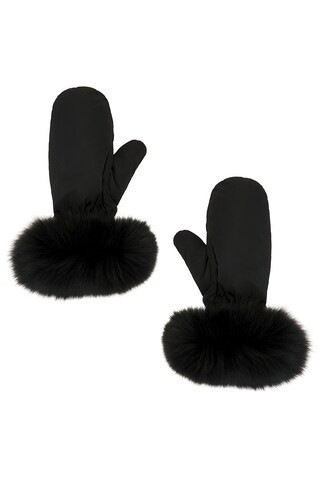 Yves Salomon Fox Fur Trim Mittens in Black | FWRD 
