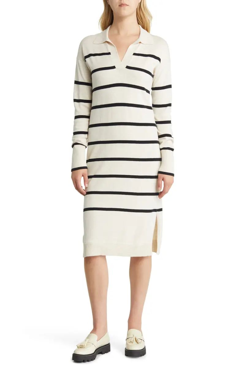 Nordstrom Stripe Long Sleeve Organic Cotton & Merino Wool Sweater Dress | Nordstrom | Nordstrom Canada