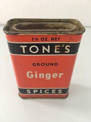 Vintage All Metal Tone's Spices Ginger Tin Des Moines IA USA Orange & Black Tin | eBay US