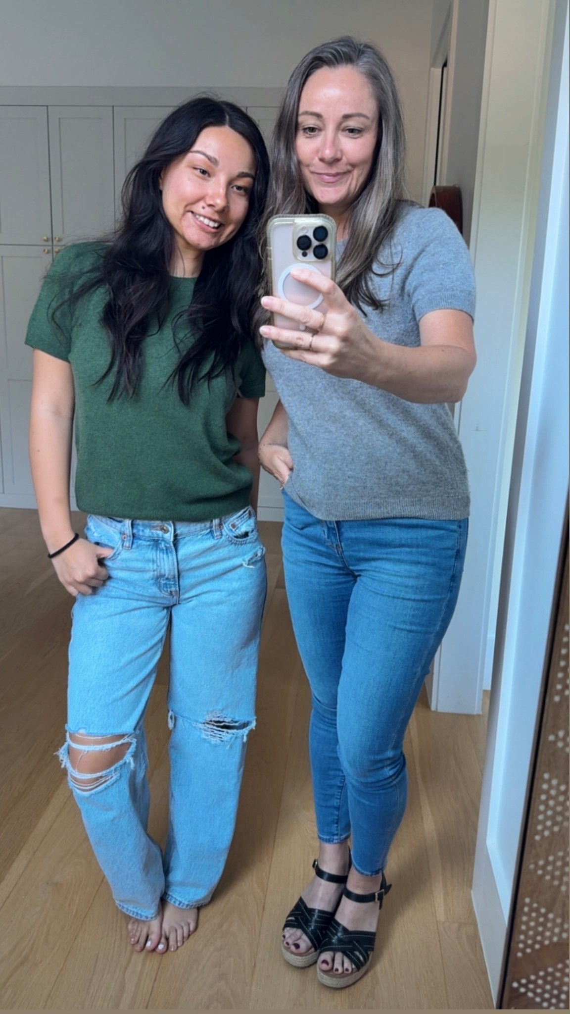 We share clothing 🥰 . We are both wearing the Mongolian Cashmere Tee! Really love the Forest Floor Green.

#LTKStyleTip #LTKOver40 #LTKPetite