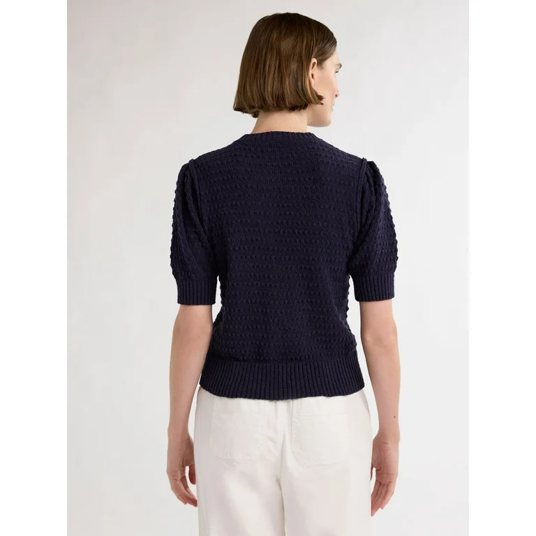 Free Assembly Women’s Textured Cardigan Sweater with Short Puff Sleeves, Lightweight, Sizes XS-... | Walmart (US)