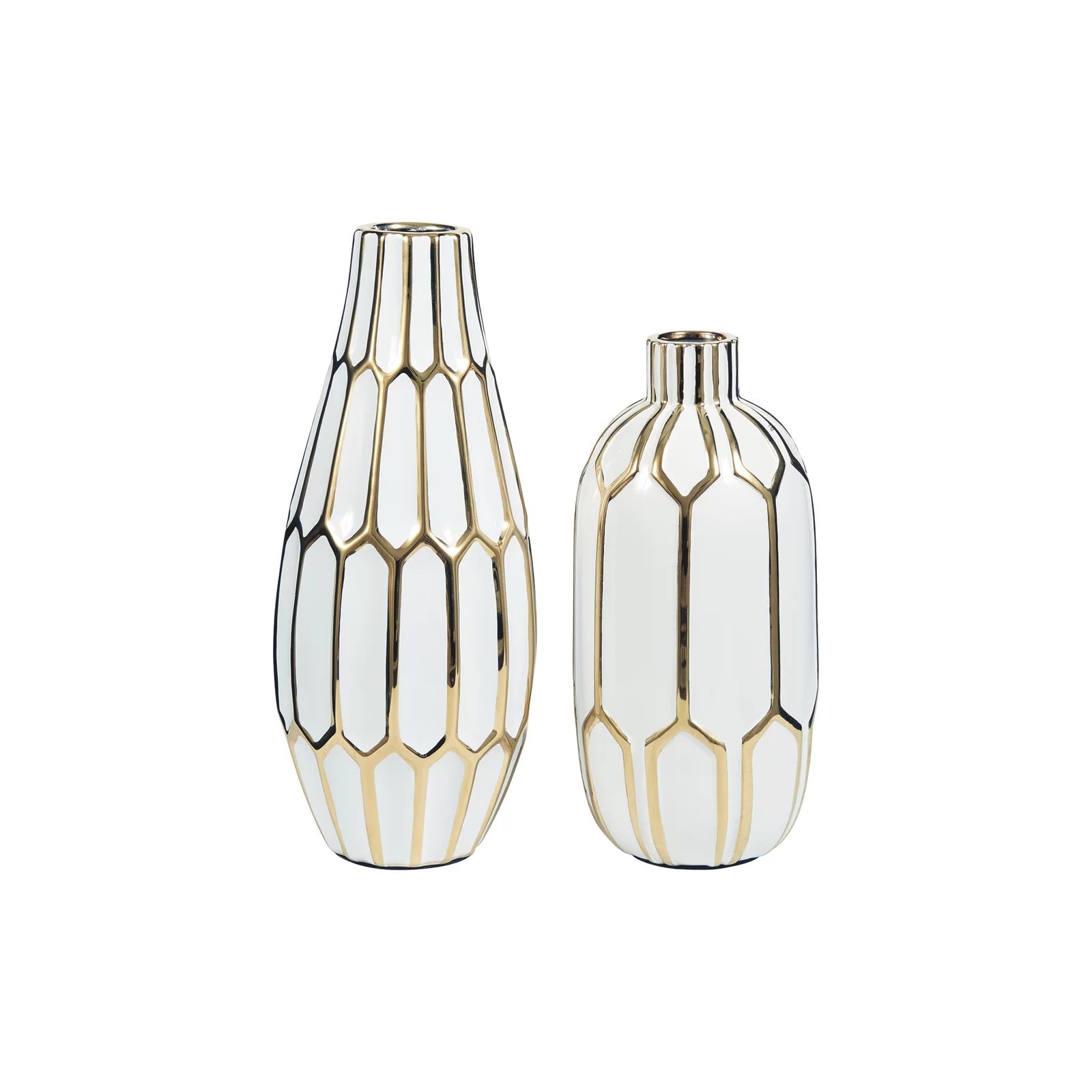 2 Piece Cayd White/Gold Ceramic Table Vase Set | Wayfair Professional