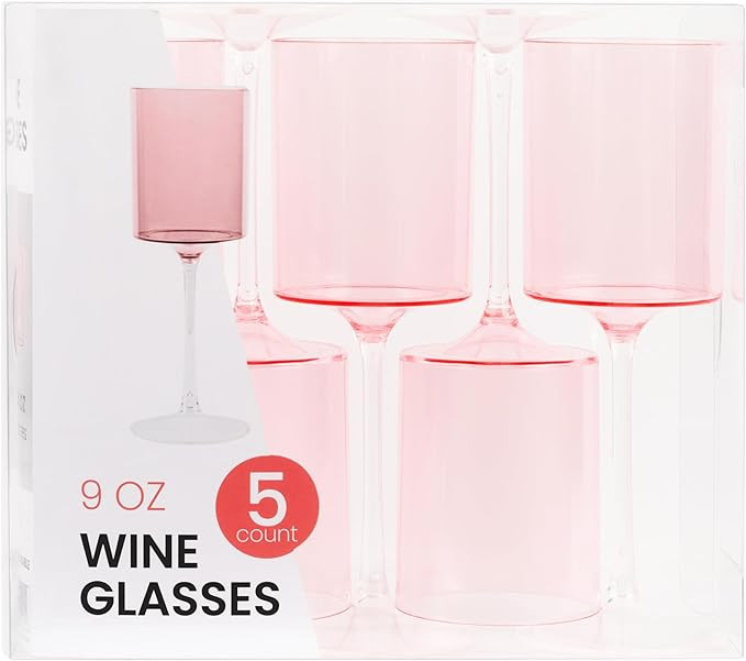 PLASTICPRO 10 Pack Plastic Wine Goblets 9 oz Two Tone Elegant Disposable Wine Glasses with Stem R... | Amazon (US)