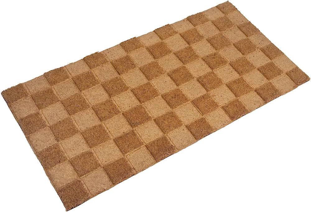 Creative Co-Op Engraved Coir Checkerboard Print and PVC Back, Natural Doormat | Amazon (US)