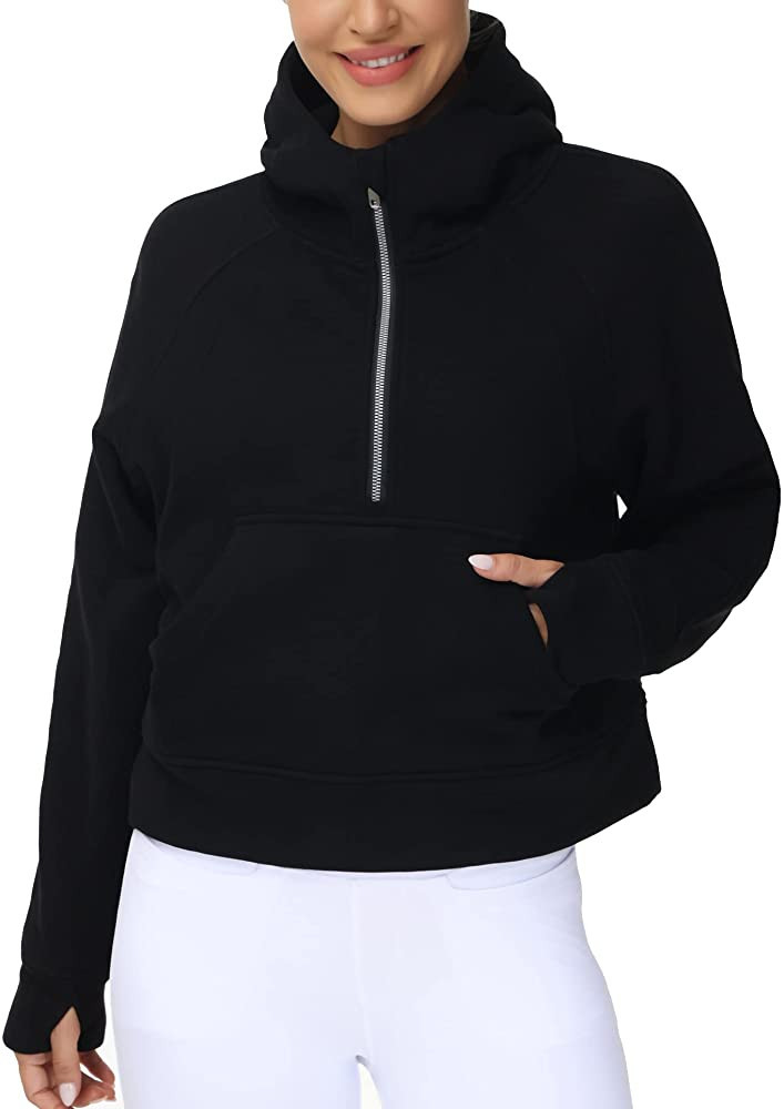 Women’s Hoodies Half Zip Long Sleeve Fleece Crop Pullover Sweatshirts with Pockets Thumb Hole | Amazon (US)