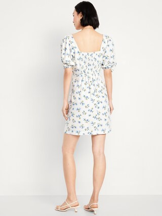 Puff-Sleeve Linen-Blend Mini Dress | Old Navy (US)