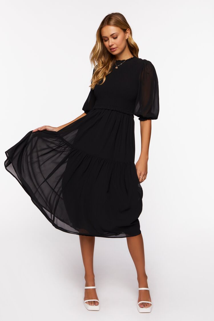 Smocked Chiffon Peasant-Sleeve Dress | Forever 21