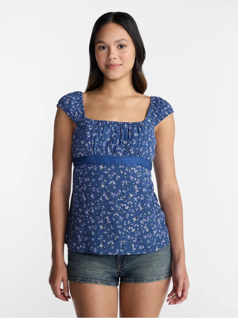 No Boundaries Babydoll Top with Satin Trim, Women\u2019s XXS-XXL | Walmart (US)