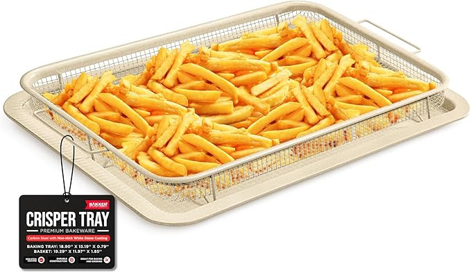 Crisper Tray White marble Coating - 2-Piece Set, Non-Stick Basket Design for Healthier Cooking in... | Amazon (US)