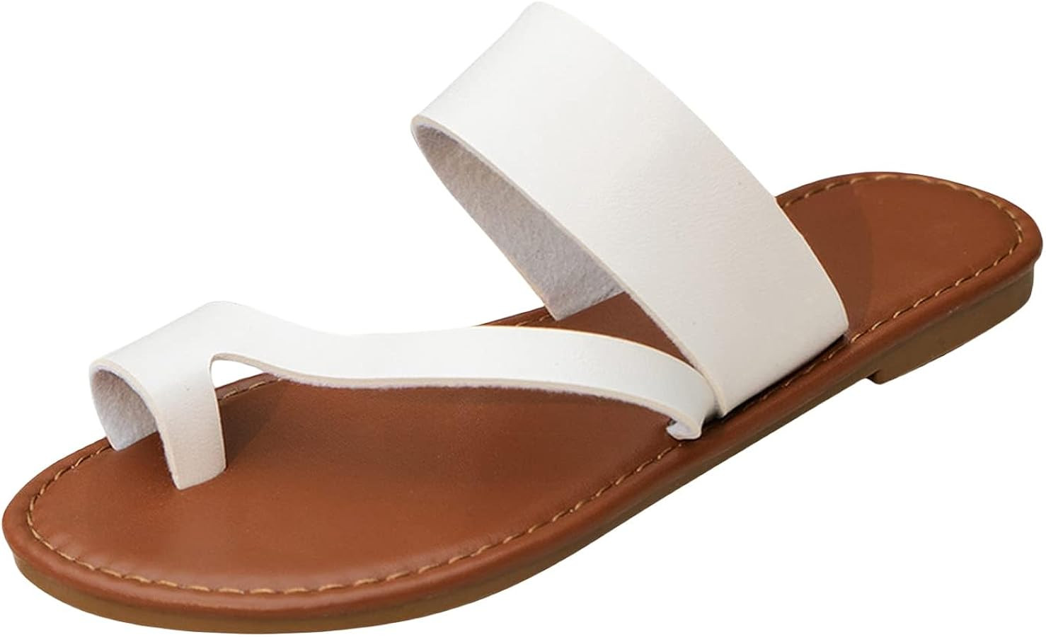 Smoneyful Womens Summer Casual Flat Sandals Vintage Straps Toe Ring Slip On Lightweight Comfortab... | Amazon (US)
