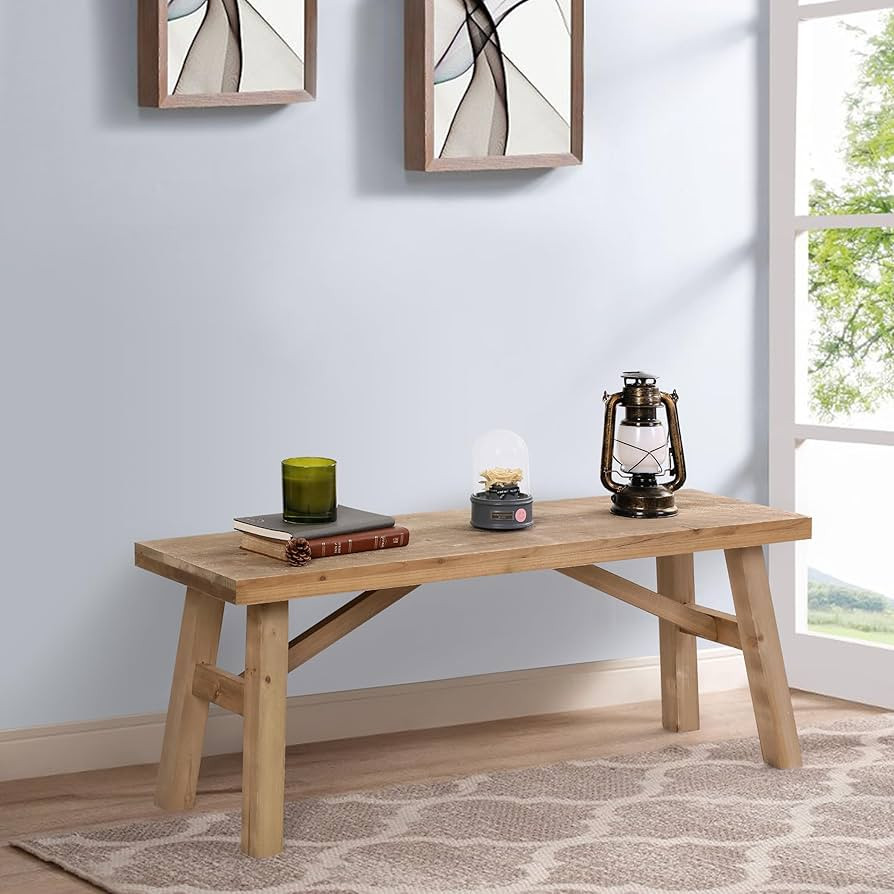 Sawmill Long Wood Bench, 43" Farmhouse Entryway Bench for Living Dining Room, Rustic Entry Way Be... | Amazon (US)