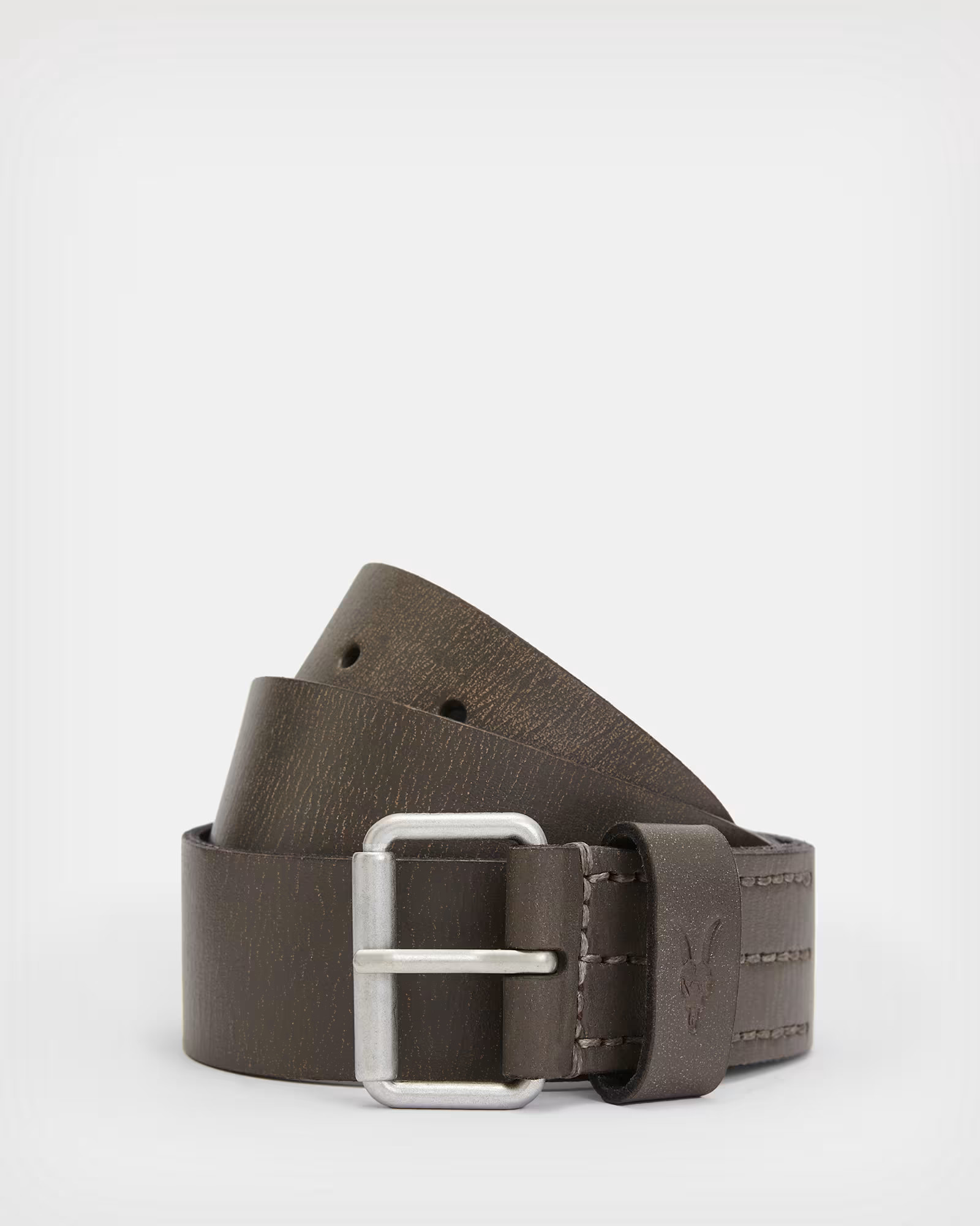 AllSaints Men's Dunston Distressed Leather Belt, Grey, Size: 38 | AllSaints UK