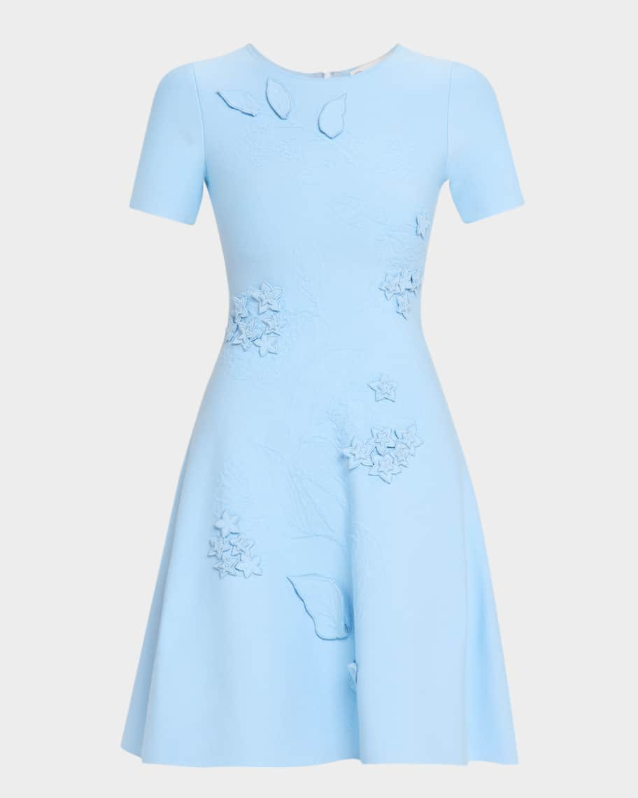 Oscar de la Renta Porcelain Flower Embroidered Jacquard Knit Mini Dress | Neiman Marcus