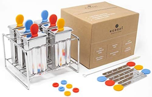 Ecozoi Stainless Steel Popsicle Molds And Rack - 6 Square Ice Pop Makers + 6 Reusable Steel Stick... | Amazon (US)