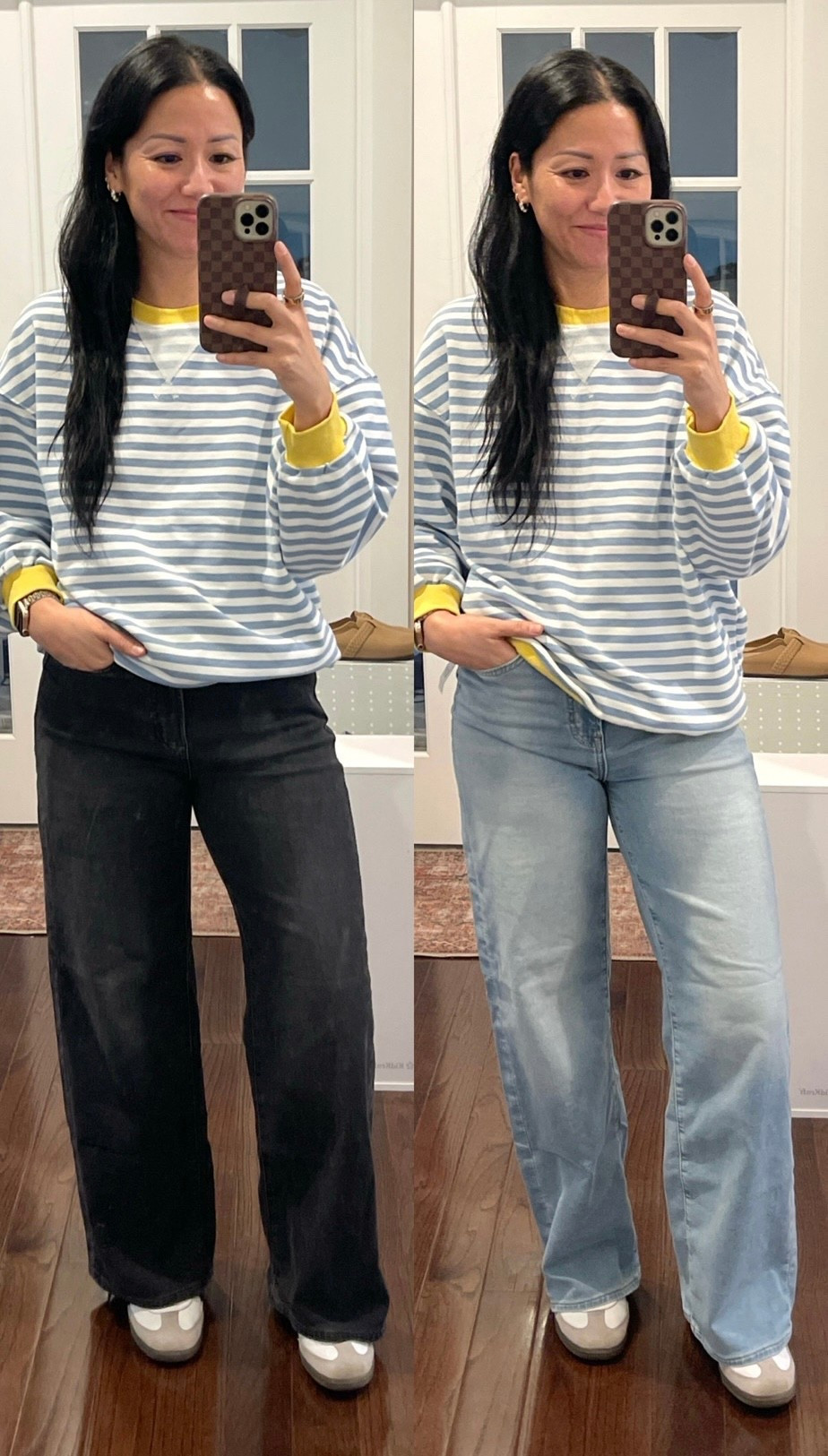 Sized up to medium in sweatshirt
Size 2 regular jeans (the black wash run slightly shorter than the light wash)
I prefer the fit of the light wash

Gap Factory sweatpant jeans

#LTKFindsUnder50 #LTKSaleAlert #LTKOver40