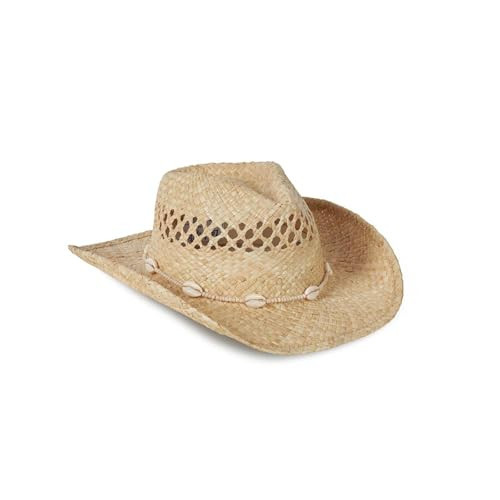 Lack of Color Seashells Cowboy – Handwoven Raffia Straw Coastal Cowboy Hat with Open Weave Detail, Flicked Brim, and Seashell Trim, Size Large | Amazon (US)