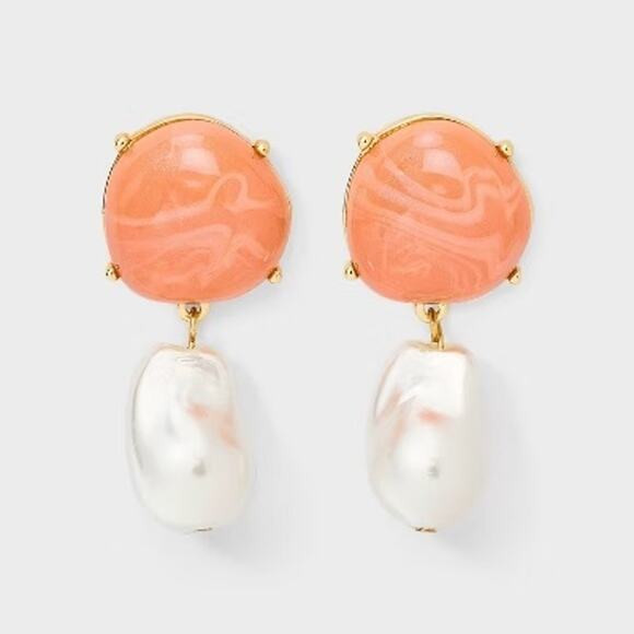 A New Day NWT Peach/Pink and Pearl Gold Drop/Dangle Earrings | Poshmark