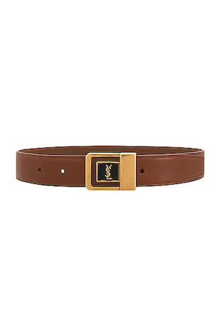 Saint Laurent Boucle LA 66 Belt in Kobicha & Black - Brown. Size 65 (also in 70). | FWRD 