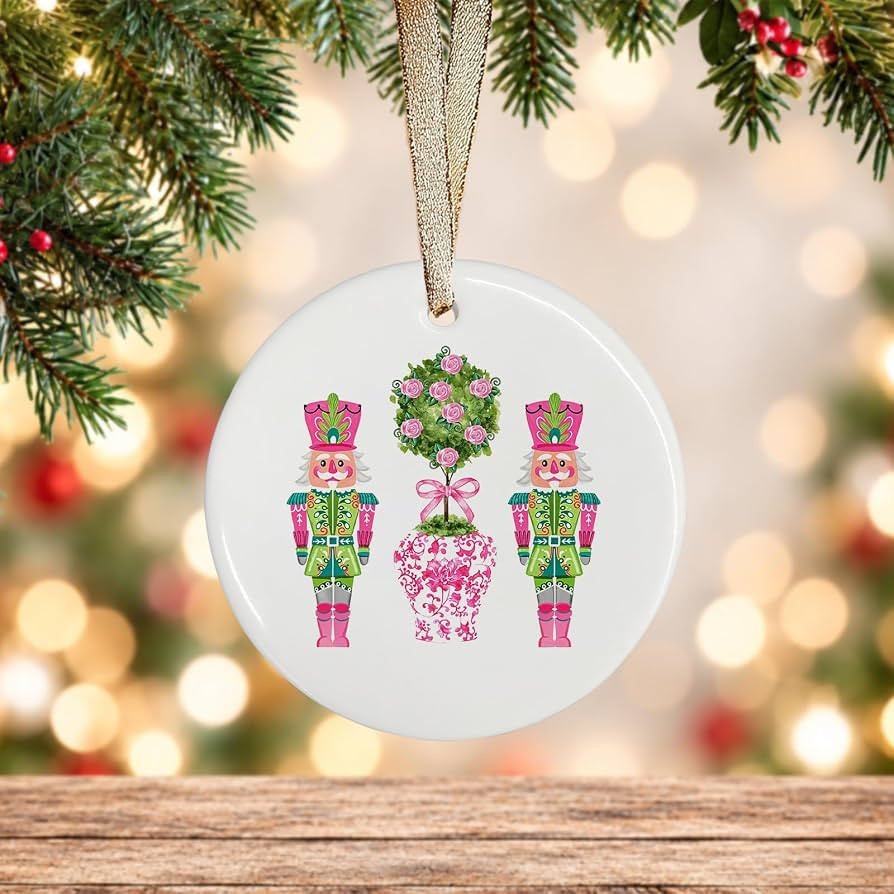 Chinoiserie Nutcracker Ornament, Pink Christmas Tree Decoration | Amazon (US)