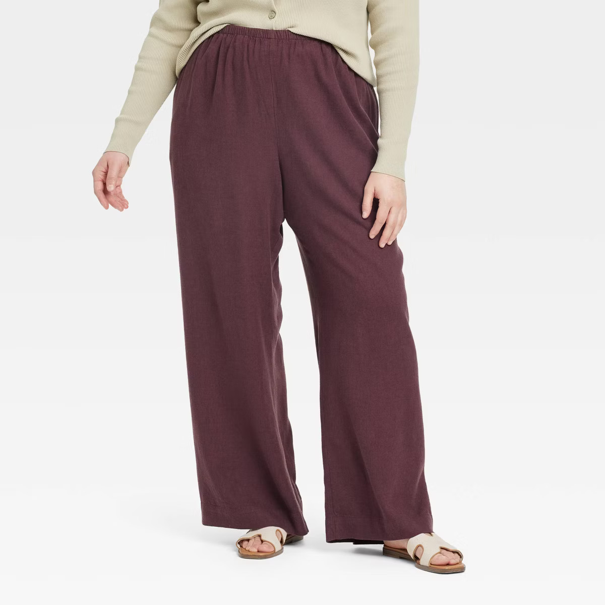 Women's Mid-Rise Wide Leg Linen Pull-On Pants - A New Day™ Brown XXL Short: Adjustable Waistban... | Target