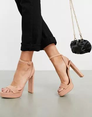 ASOS DESIGN Natasha platform barely there heeled sandals in beige | ASOS (Global)