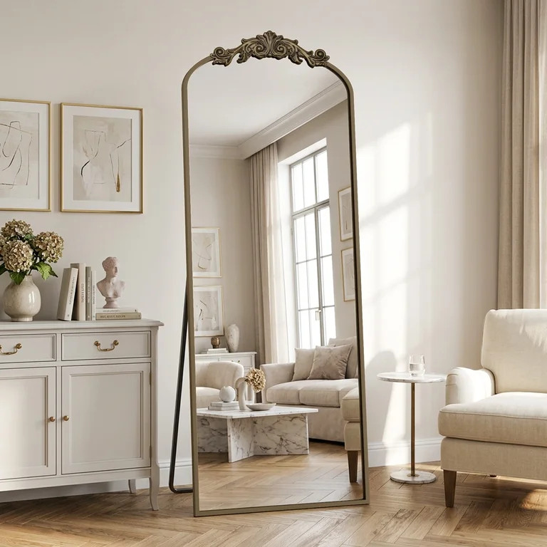 Cuteday 64"x21" Arched Full Length Mirror Metal Vintage Mirror Baroque Style,Bronze | Walmart (US)