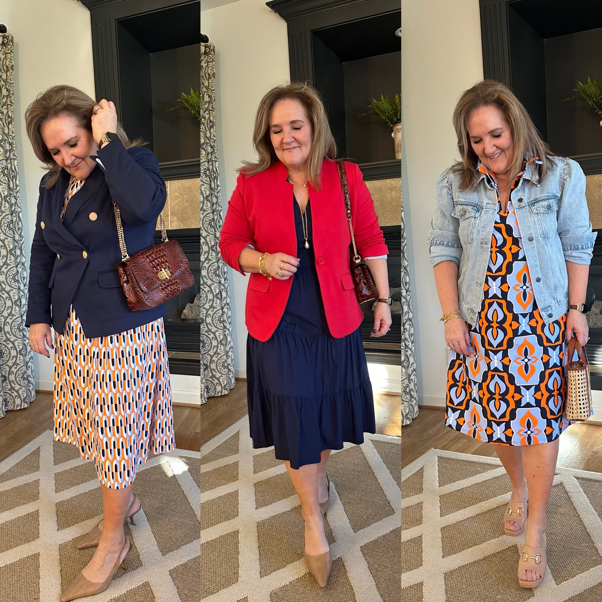 Jude Connally dresses. Wearing size XL in all. The Emmerson you can go your smaller size. It’s an available in reg and long length. I’m wearing the long. 

Use my code NANETTE15 15% off your order on the Jude site. 
Denim jacket. Wearing an XXL 15% off code NANETTE15
Knit blazers size XL blazer NANETTE10 10% off code at Gibson look. 
My shoes are so elegant and classy. Size up 1/2 in the sling back. 

Vacation, dress resort wear office outfit, work outfit

#LTKover40 #LTKworkwear #LTKmidsize