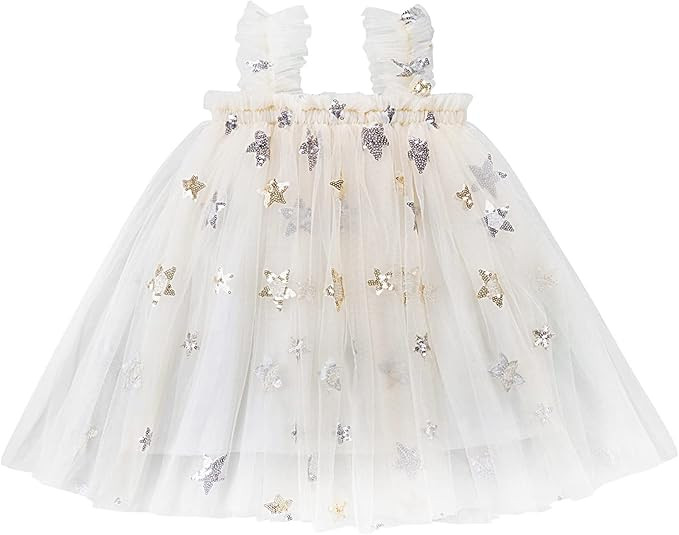 Toddler Baby Girl Sequins Dress Sleeveless Rainbow Stars Print Mesh Tulle Dress Summer Layered Pr... | Amazon (US)