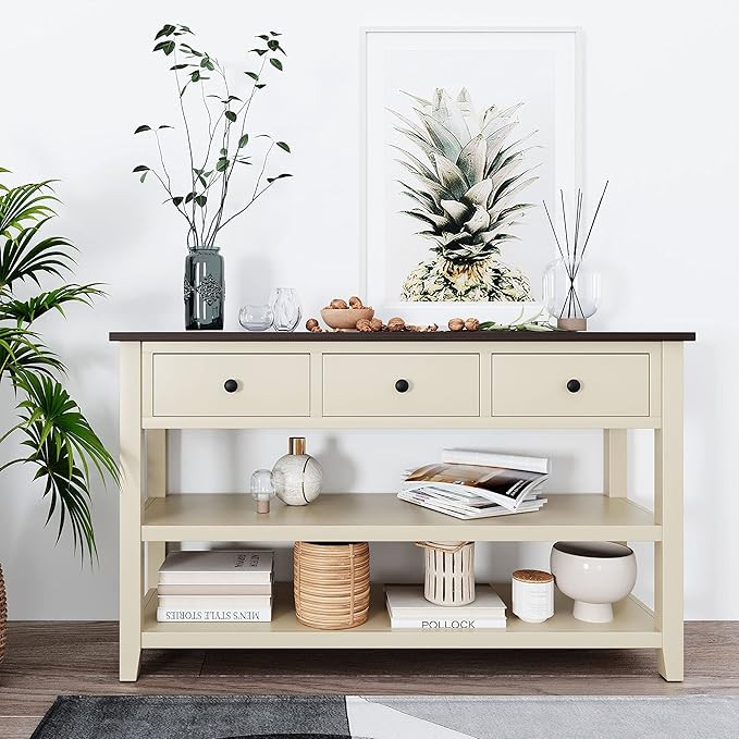 Merax Beige Classic Pine Wood Console Table for Entryway Hallway Multi-Use Sideboard with Storage... | Amazon (US)