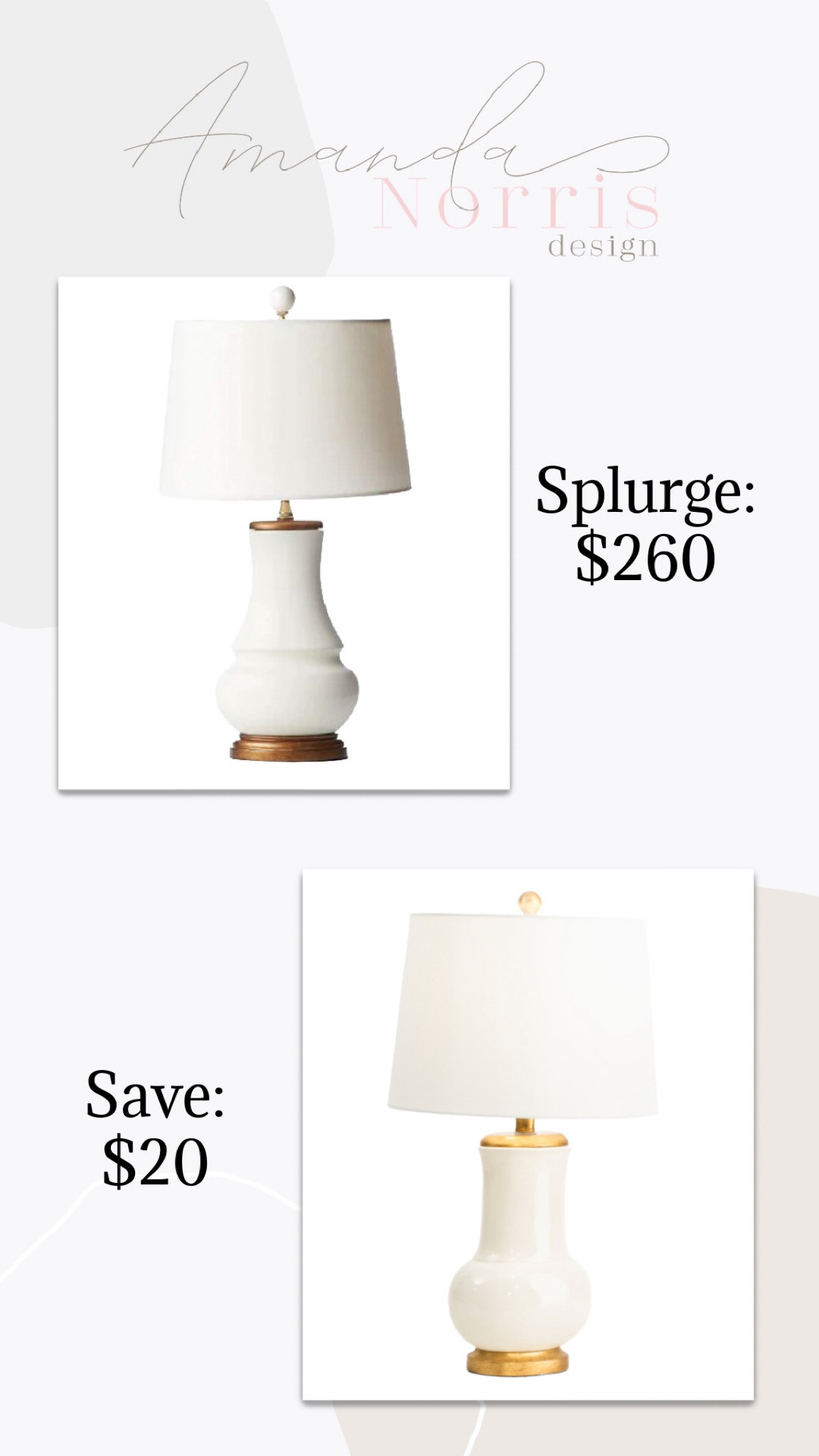 I LOVE a GOOD SAVE or SPLURGE! These two look so incredibly similar!! 🤩

The second lamp ($260) is from Caitlyn Wilson Design that is not on LTK App. It’s called Lily Lamp in Ivory. 

#LTKhome