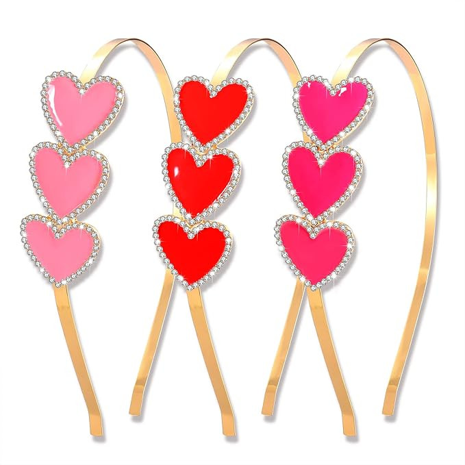 HEIDKRUEGER Valentine's Headbands Enamel Heart Headbands for Women Sparkly Rhinestone Love Valent... | Amazon (US)