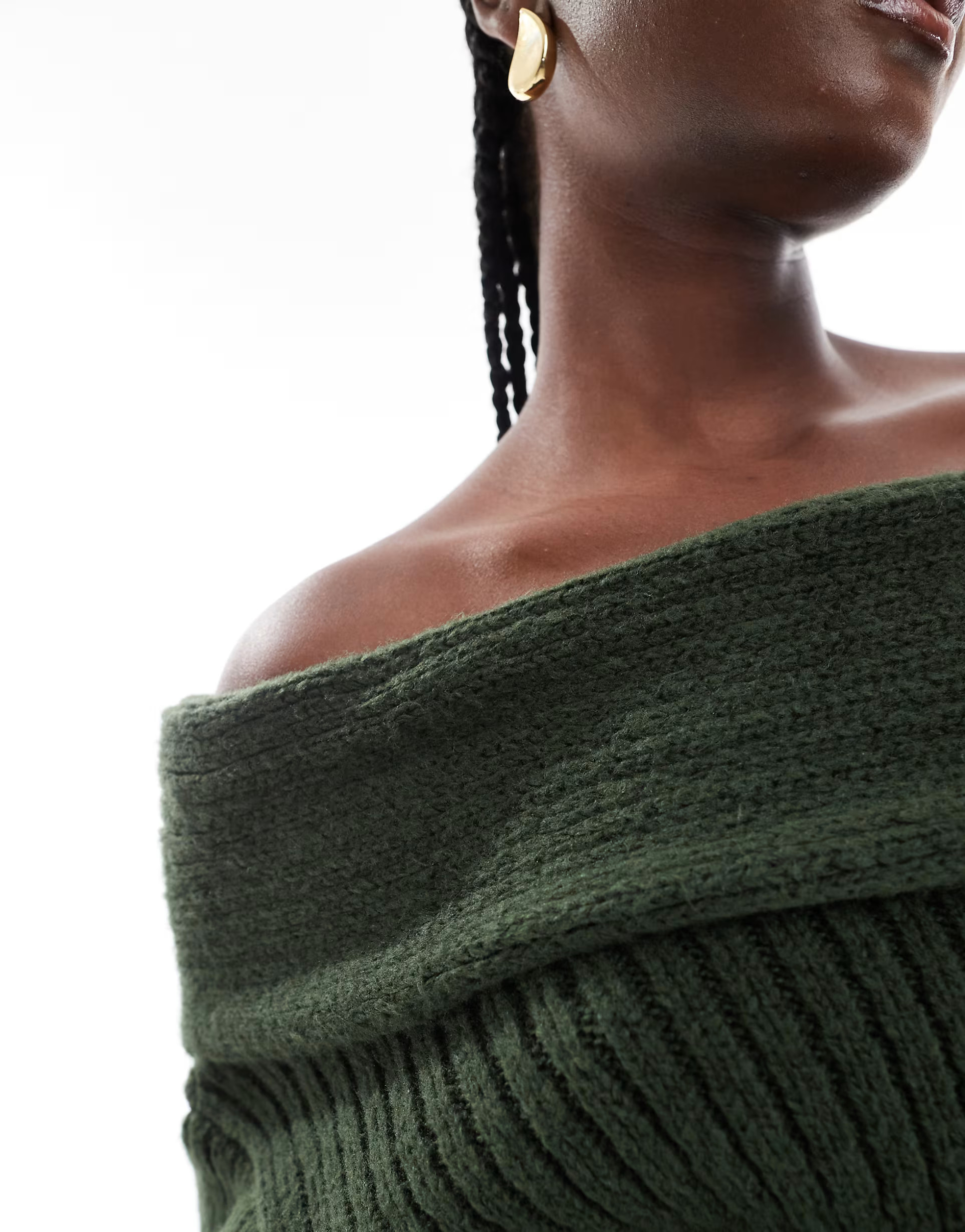 ASOS DESIGN oversized knitted off shoulder jumper in forest green | ASOS | ASOS (Global)