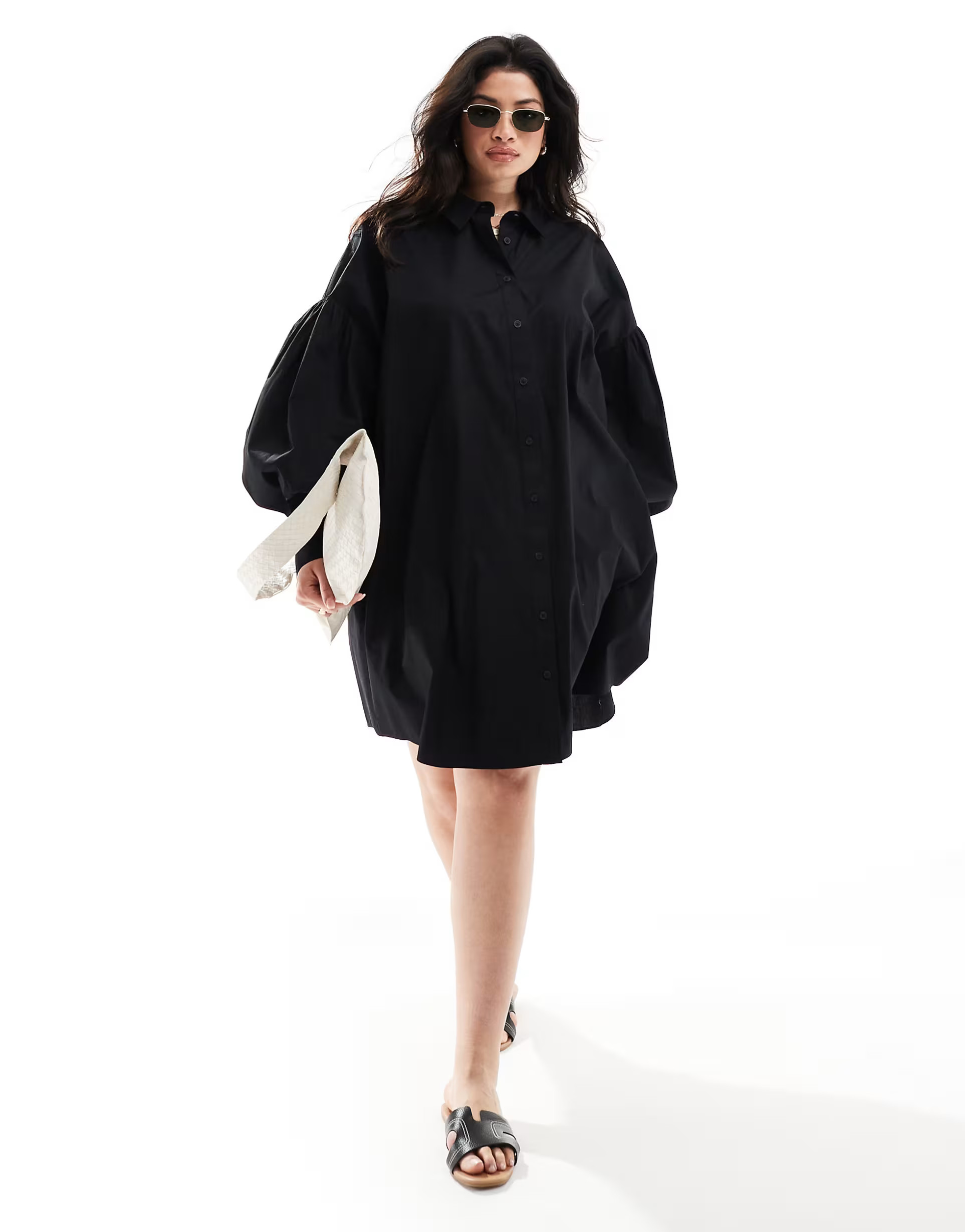 ASOS DESIGN Curve – Ultimate – Kurzes Boyfriend-Hemdkleid in Schwarz mit weiten Ärmeln | ASOS (Global)