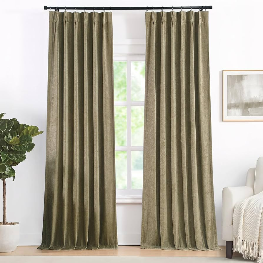 Vision Home Mocha Brown Pinch Pleated Full Blackout Curtains Velvet Chenille Room Darkening Windo... | Amazon (US)