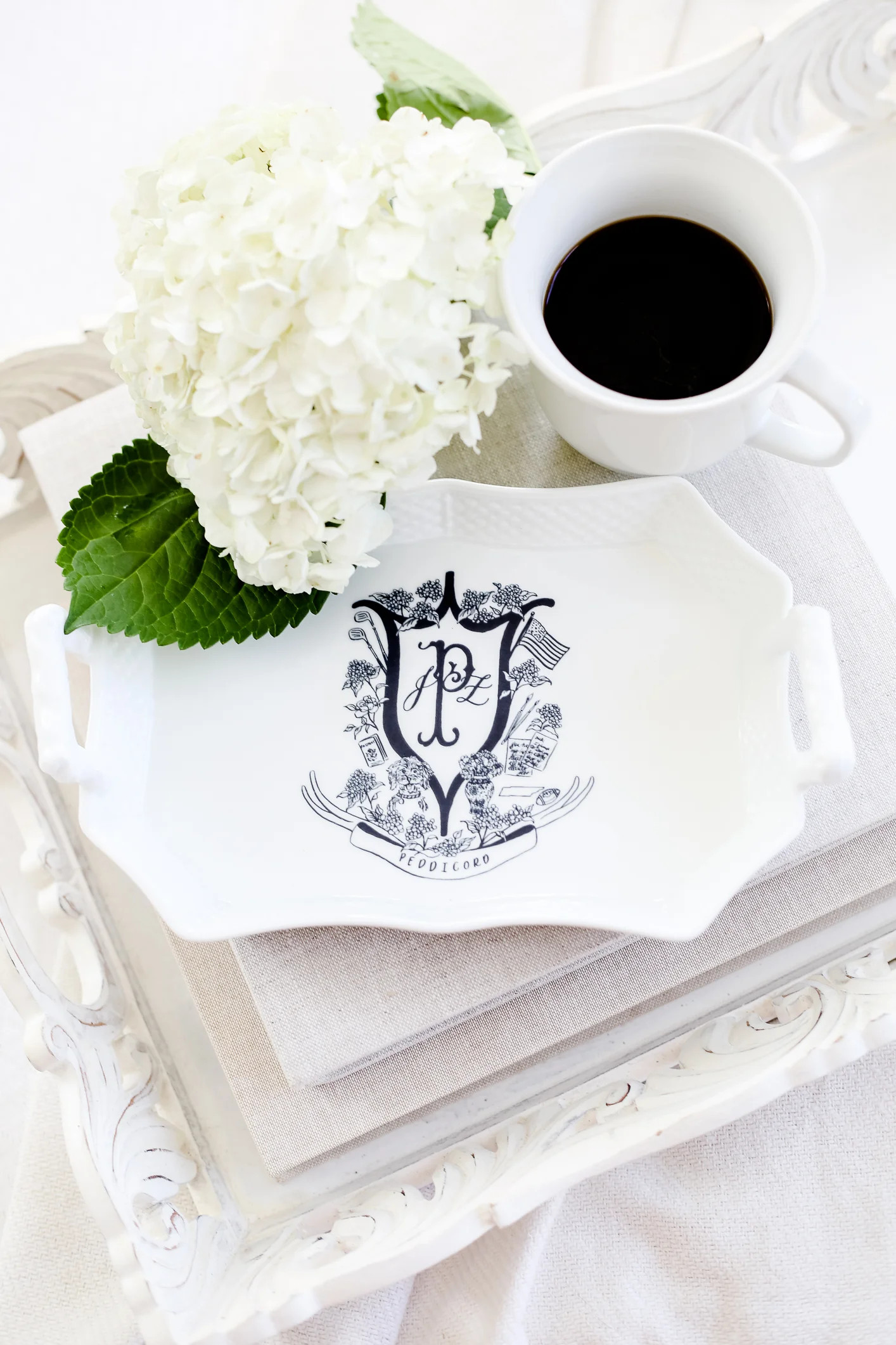 Crest Handled Basket Weave Serving Tray (Available in gold or navy) — Simply Jessica Marie | Simply Jessica Marie