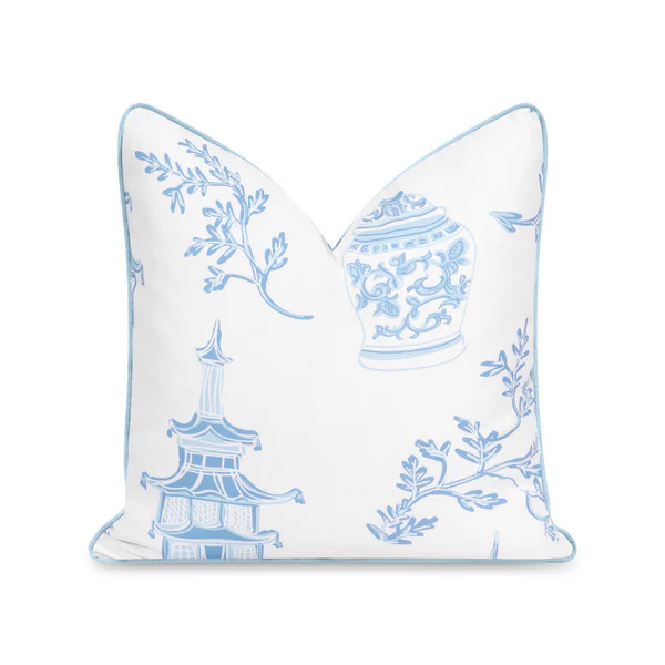 Coastal Indoor Outdoor Throw Pillow Cover, Chinoiserie with Piping, Baby Blue, 20"x20" | Hofdeco