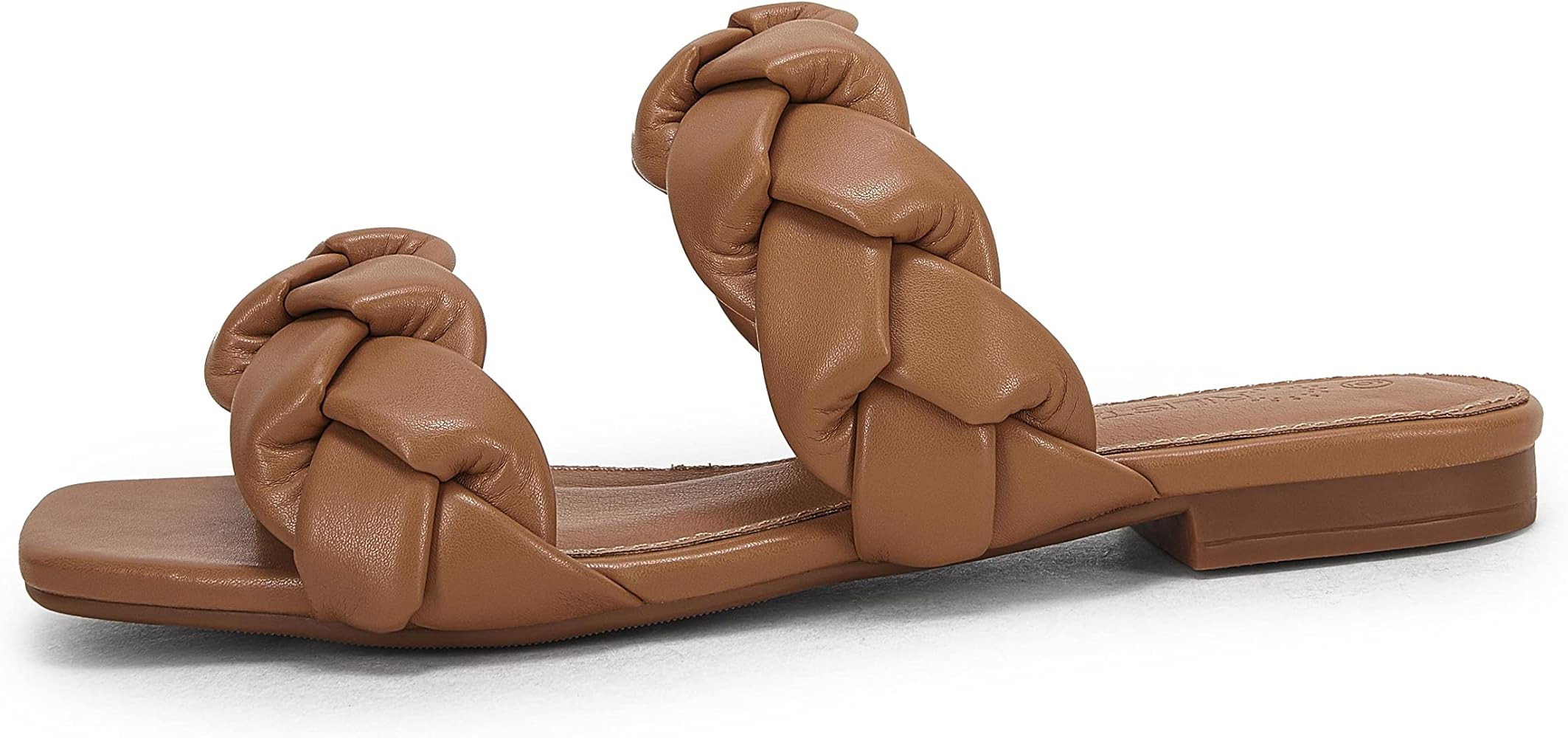 Womens Square Open Toe Braided Sandals Slip-On Casual Summer Comfortable Sandals with Low Heel Strap | Amazon (US)