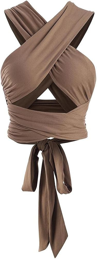 ZAFUL Ribbed Halter Crop Top Ruched Lace-up Cropped Cami Bandana Top Stitching Cropped Tank Top | Amazon (US)
