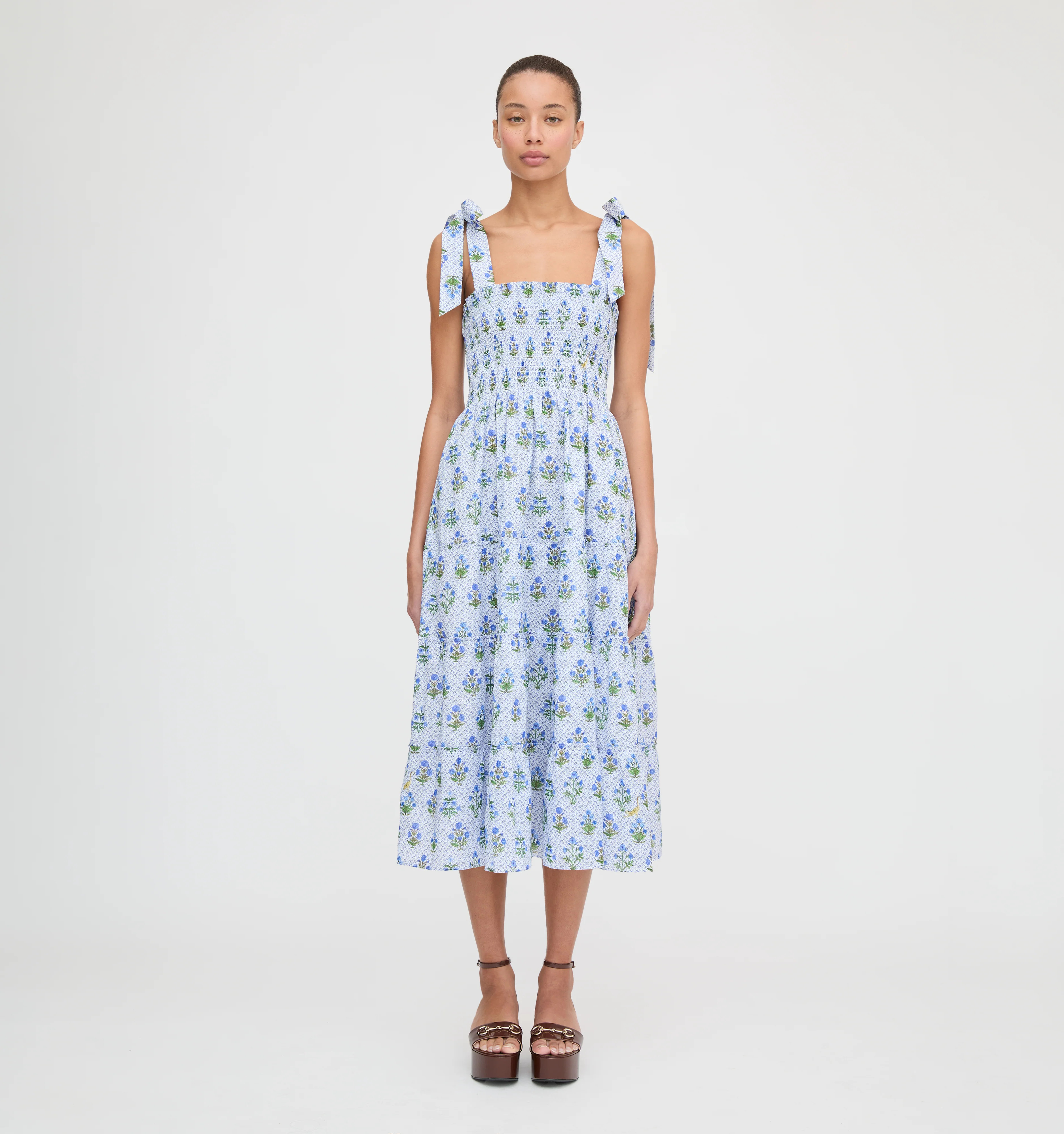 The Ribbon Ellie Nap Dress - Blue Block Print | Hill House Home US