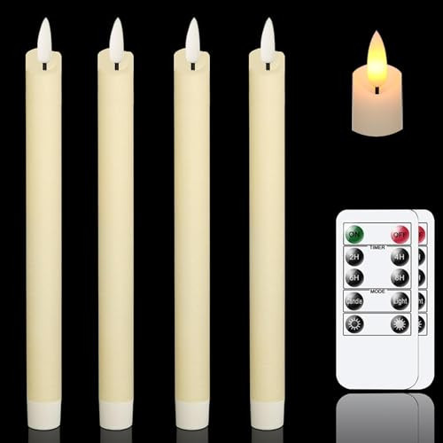 salipt Flameless Ivory Taper Candles Flickering with Timer and 10-Key Remote, Battery Operated LDE Warm 3D Wick Light Window Candles Real Wax Pack of 4, Christmas Home Wedding Decor(0.78" X 9.64") | Amazon (US)
