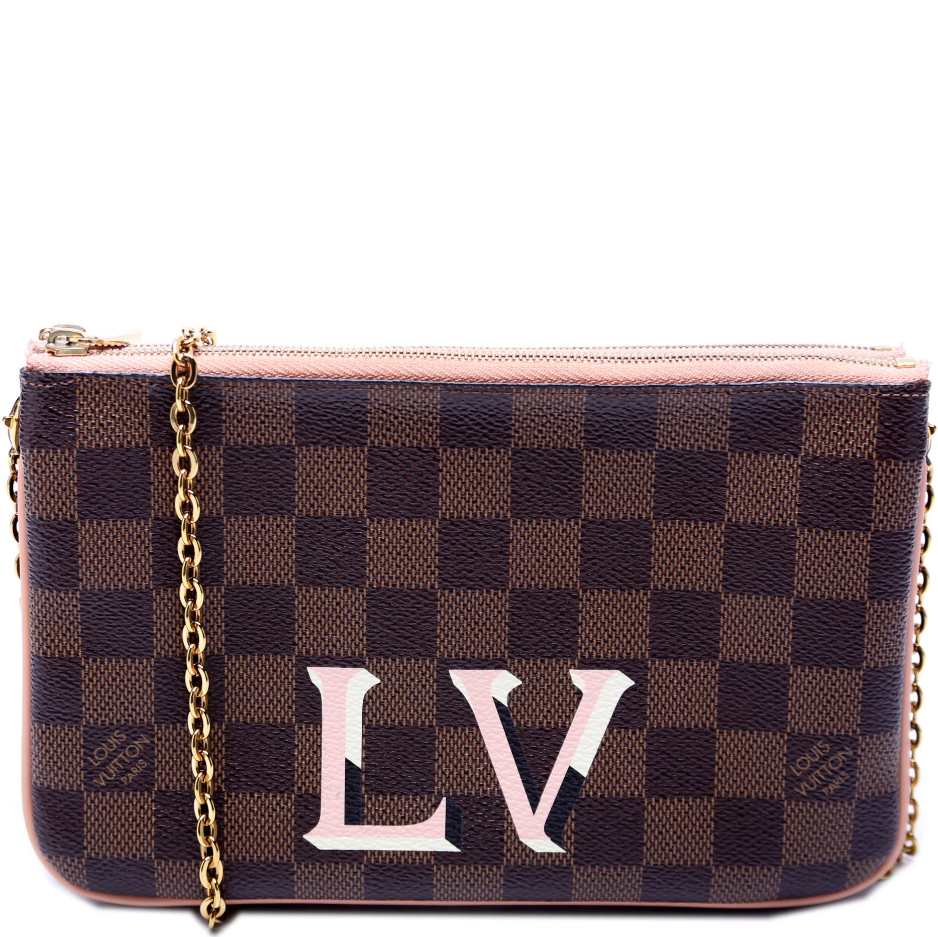 Pochette Double Zip Damier Ebene | Keeks Designer Handbags