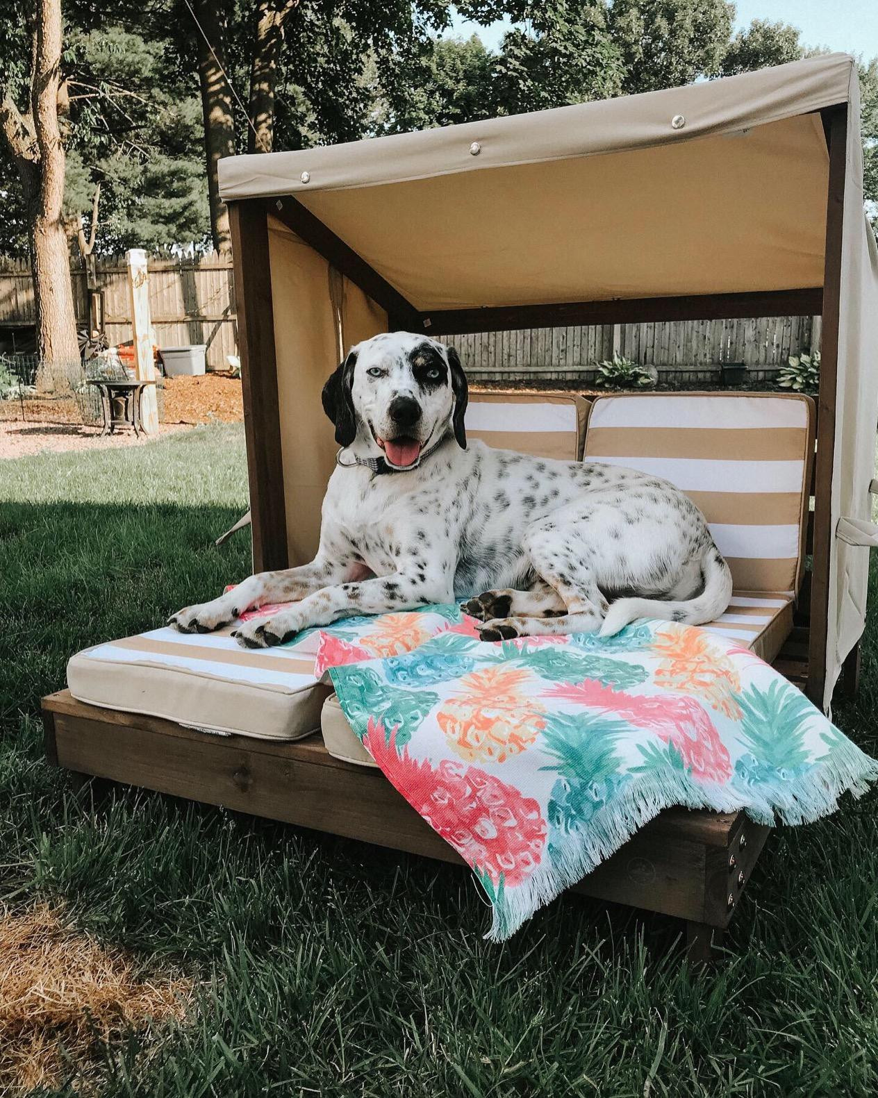 KidKraft Wooden Outdoor Double Chaise Lounge with Cup Holders, Patio Furniture for Kids or Pets, ... | Amazon (US)