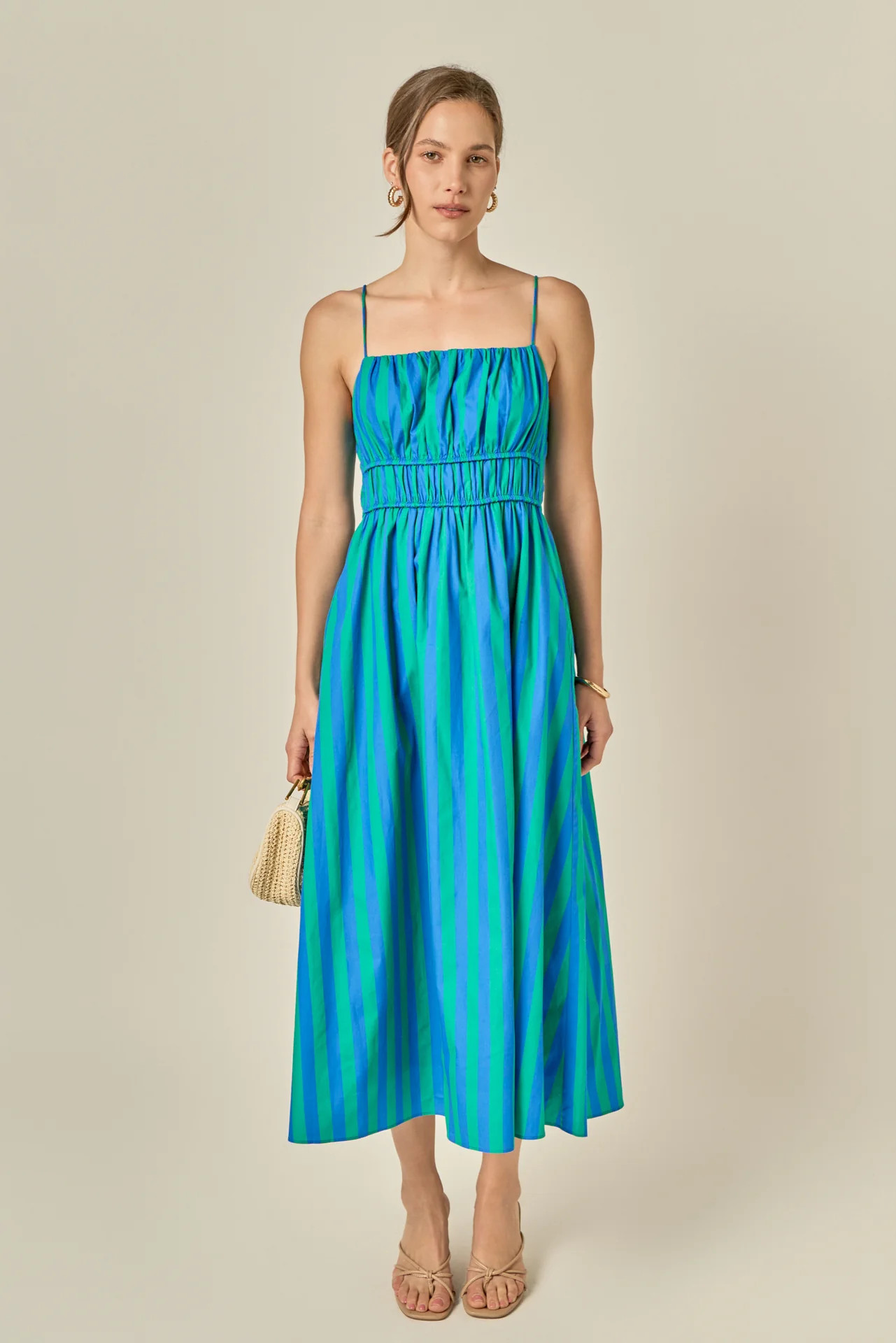 Striped Smocked Waist Maxi Dress | English Factory
