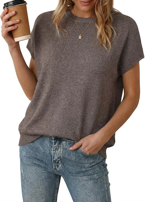 Arach&Cloz Women's Wool Blend Oversized Cap Sleeve Summer Casual Sweater     Short Sleeve Sweater... | Amazon (US)