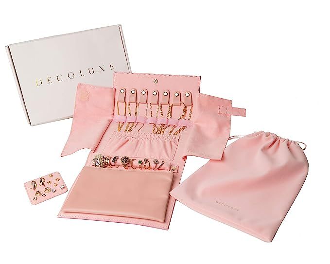 DECOLUXE Jewelry Travel Organizer in Pink Suede for Storing Rings, Necklaces, Earrings and Bracelets | Amazon (US)