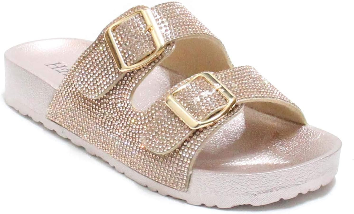 H2K Womens Glitter Double Buckle Adjustable Comfort Slip On Slides Sandals Espen | Amazon (US)
