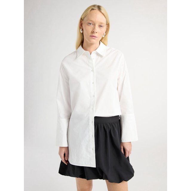 Scoop Women's Oversized Cotton Poplin Blouse with Long Sleeves, Sizes XS-XXL | Walmart (US)