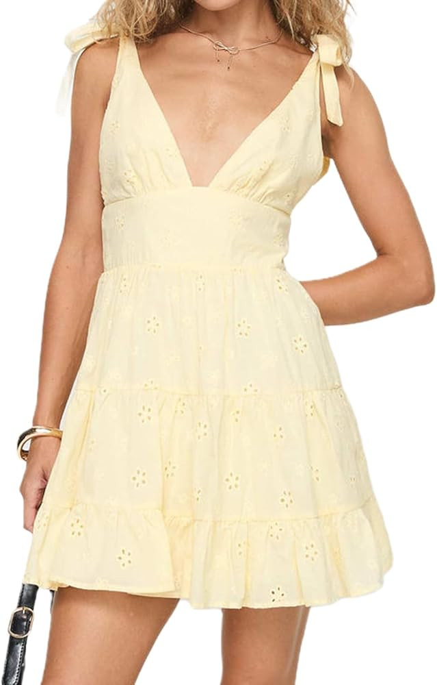 Women Y2K Fairy Corset Mini Dress Lace V-Neck Backless Babydoll Short Dress Coquette Vintage A-li... | Amazon (US)